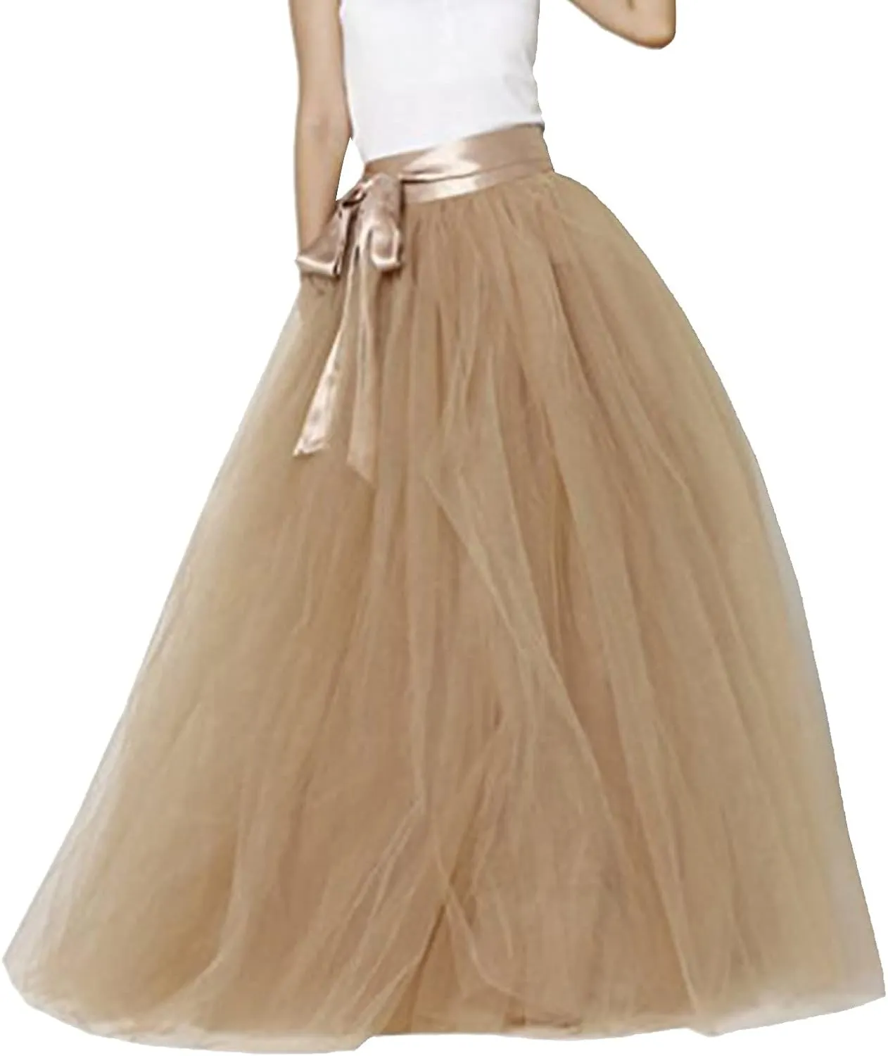 Womens Long Tutu Skirts Pleated Princess Midi Skirts Adult Tutu Dancing Party Evening Tulle Ankle Skirt for