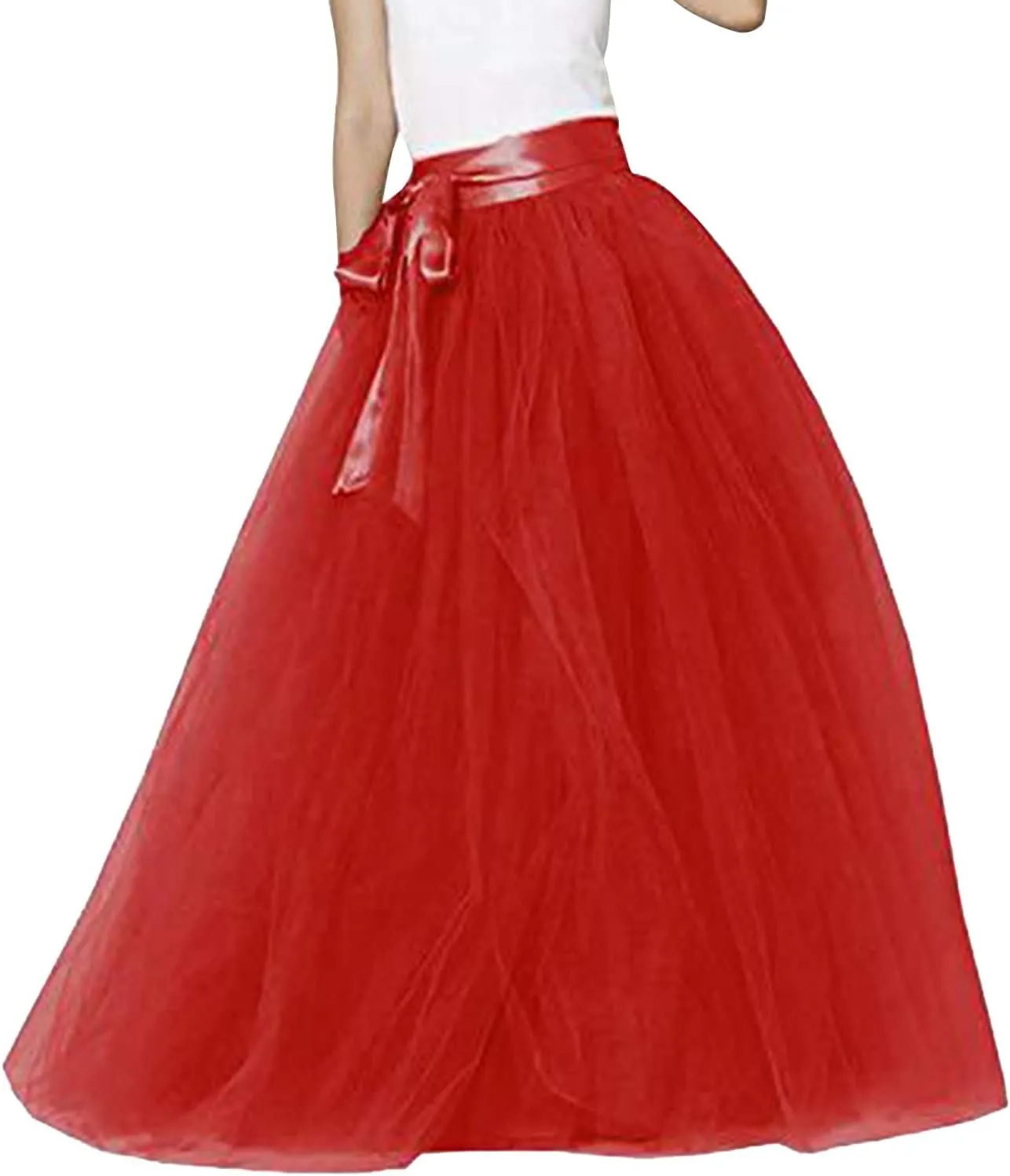Womens Long Tutu Skirts Pleated Princess Midi Skirts Adult Tutu Dancing Party Evening Tulle Ankle Skirt for