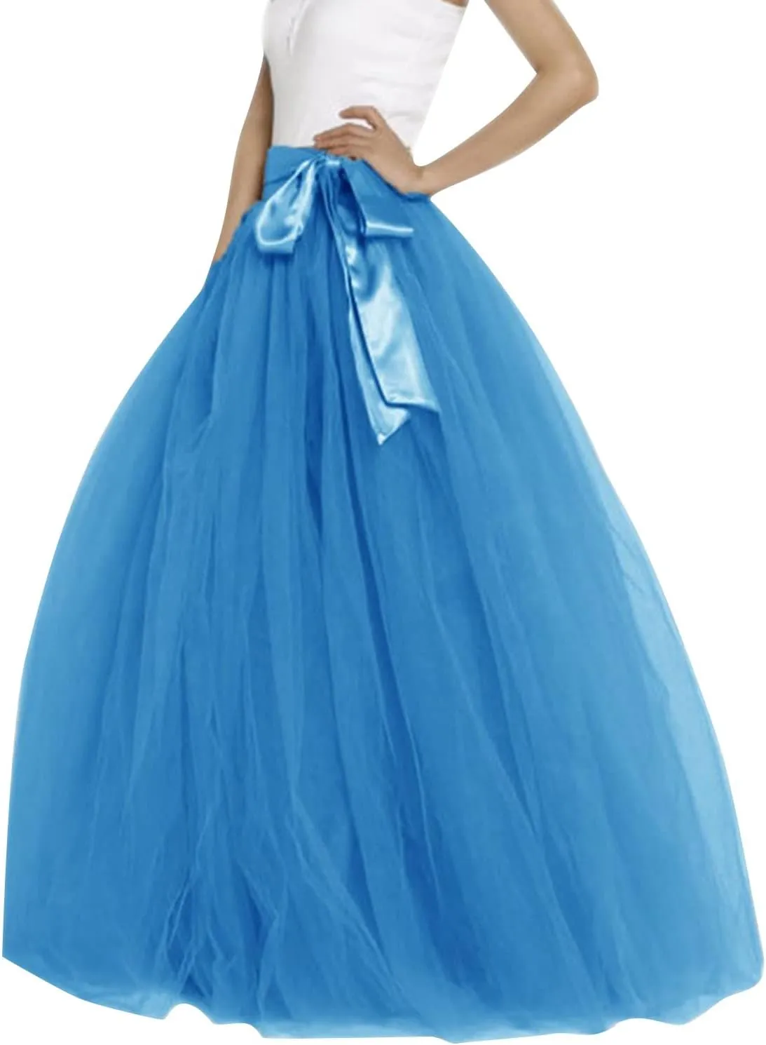 Womens Long Tutu Skirts Pleated Princess Midi Skirts Adult Tutu Dancing Party Evening Tulle Ankle Skirt for