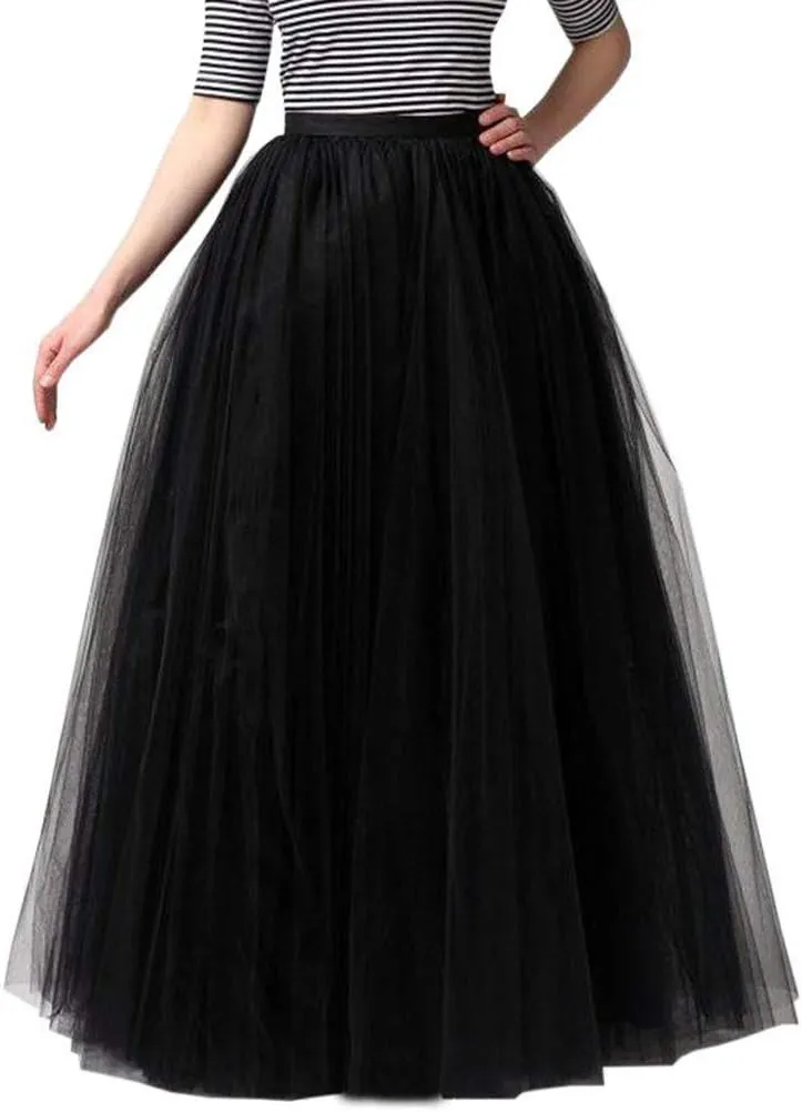 Womens Long Tutu Skirts Pleated Princess Performance Midi Skirts Adult Tutu Dancing Party Evening Tulle Womens