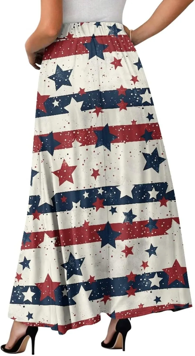 Women's Maxi Skirts Pleated High Waisted Casual Long Skirts Flowy High Waist Party Holiday Skirts with Pockets