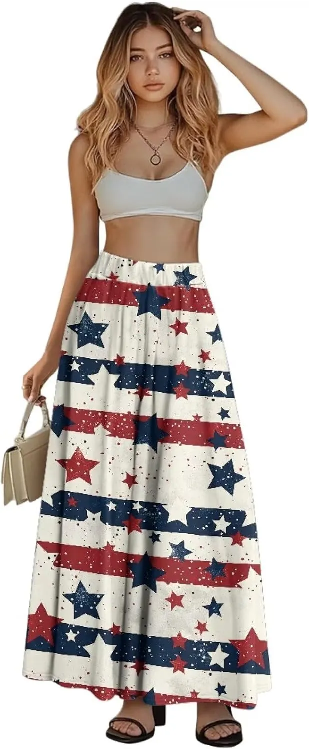 Women's Maxi Skirts Pleated High Waisted Casual Long Skirts Flowy High Waist Party Holiday Skirts with Pockets