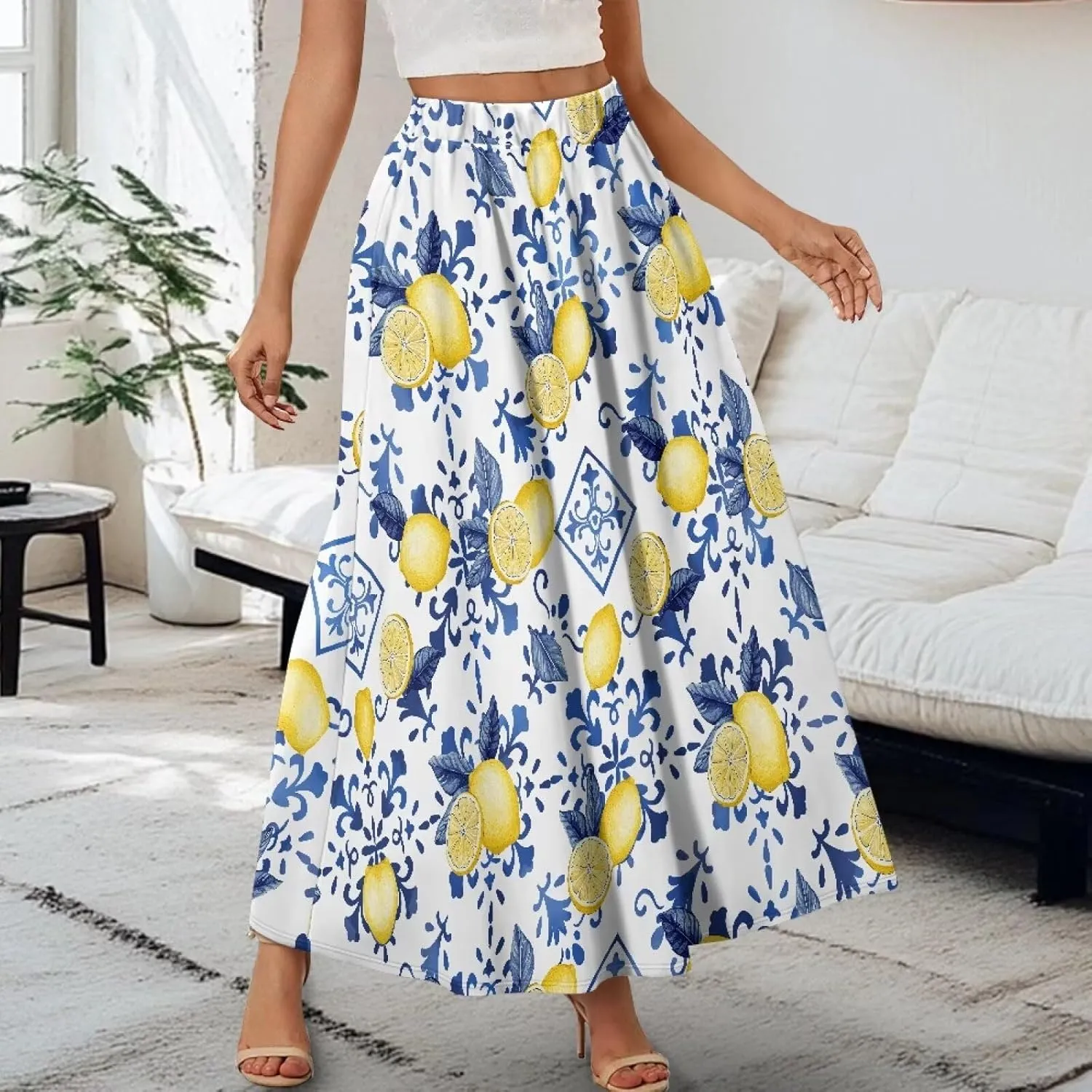 Women's Maxi Skirts Pleated High Waisted Casual Long Skirts Flowy High Waist Party Holiday Skirts with Pockets