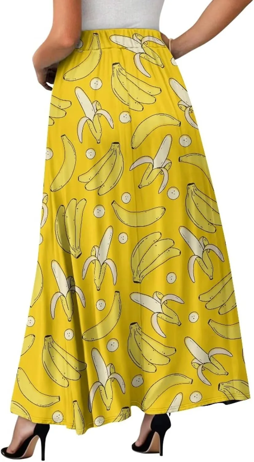 Women's Maxi Skirts Pleated High Waisted Casual Long Skirts Flowy High Waist Party Holiday Skirts with Pockets