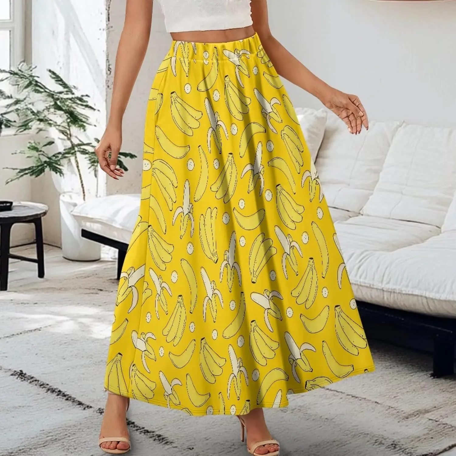 Women's Maxi Skirts Pleated High Waisted Casual Long Skirts Flowy High Waist Party Holiday Skirts with Pockets