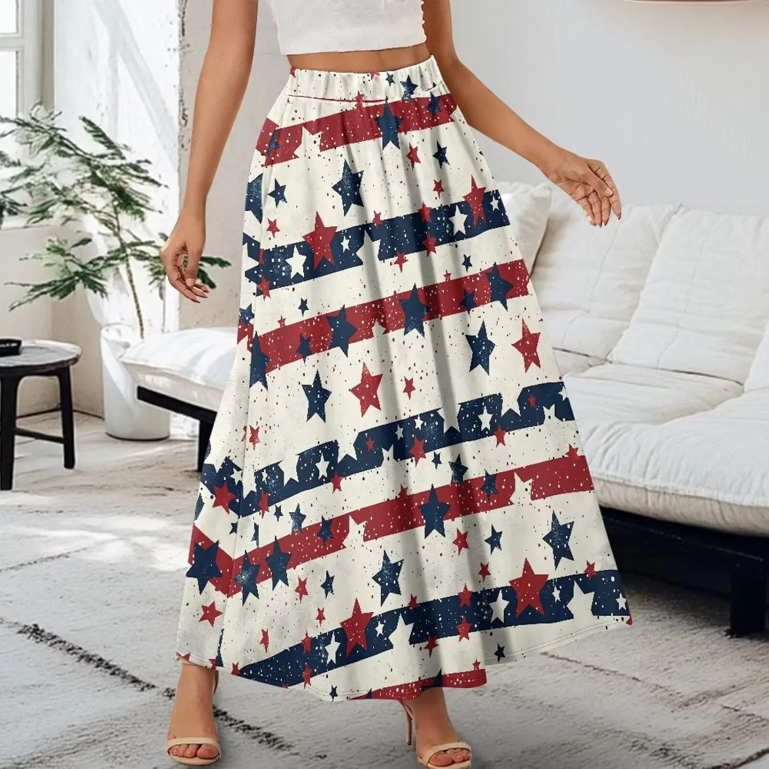 Women's Maxi Skirts Pleated High Waisted Casual Long Skirts Flowy High Waist Party Holiday Skirts with Pockets