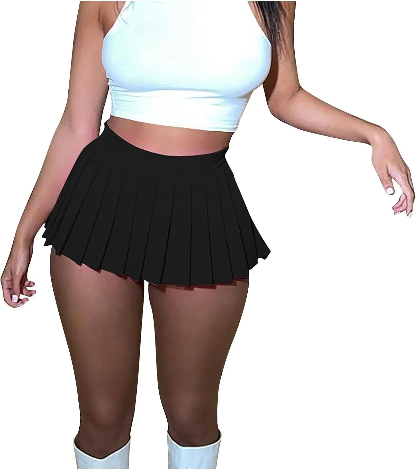 Womens Mini Pleated Skirts Sexy Club Y2k High Wiast Stretchy Tennis A-line Skirt Casual Stretchy Pleated Cheer Skirt