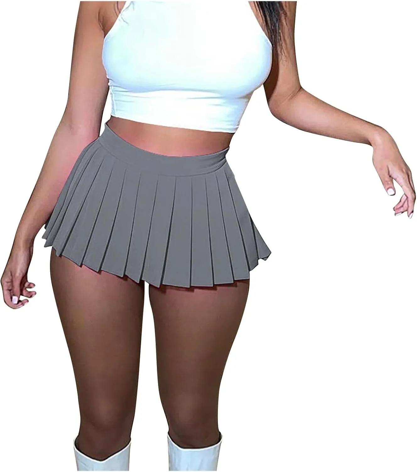 Womens Mini Pleated Skirts Sexy Club Y2k High Wiast Stretchy Tennis A-line Skirt Casual Stretchy Pleated Cheer Skirt