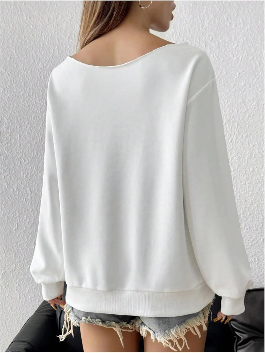 Women's Off The Shoulder Sweatshirt Tops Graphic Long Sleeve Loose Pullover Fall Tops Trendy
