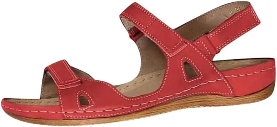 Womens Orthopedic Sandals Flat Wedge Sandals for Women Open Toe Double Strap Fish Mouth Sandal, Orthopedic Correction Leather Comfort Bunion Slippers Casual Buckle Beach Shoes