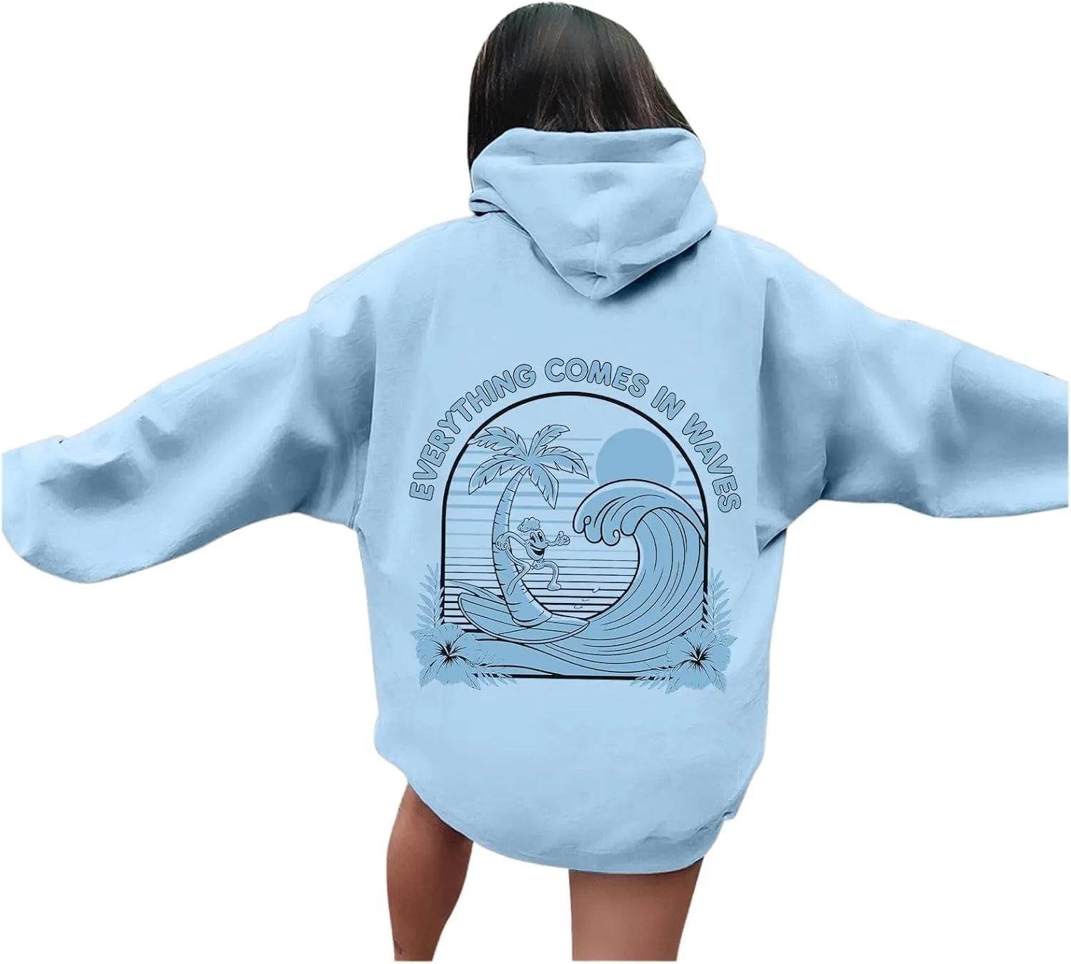 Womens Pink Pom Puff Hoodies Cute Preppy Long Sleeve Sweatshirt Teen Girls Oversized Y2K Drawstring Casual Pullover