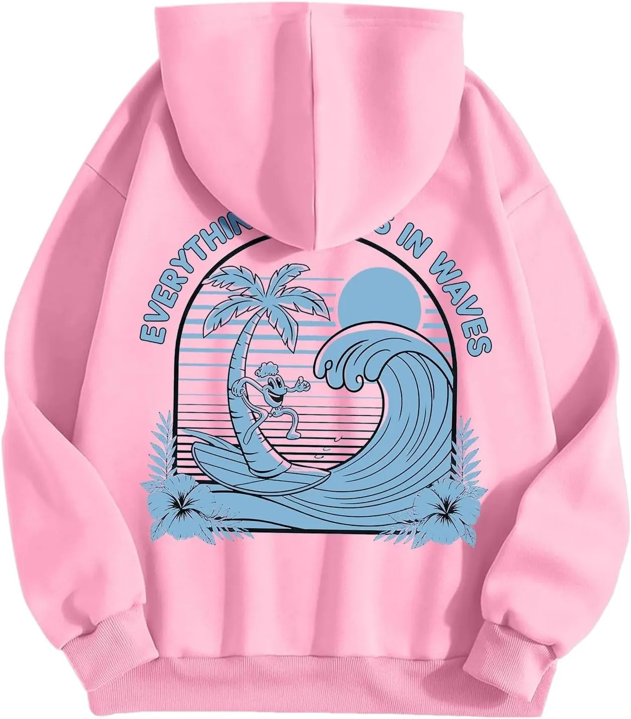 Womens Pink Pom Puff Hoodies Cute Preppy Long Sleeve Sweatshirt Teen Girls Oversized Y2K Drawstring Casual Pullover