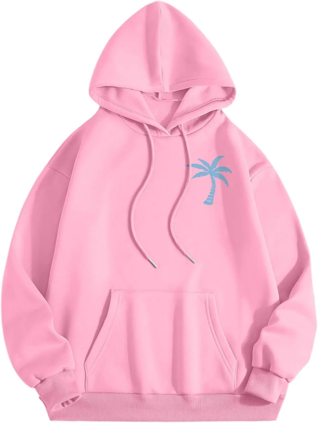 Womens Pink Pom Puff Hoodies Cute Preppy Long Sleeve Sweatshirt Teen Girls Oversized Y2K Drawstring Casual Pullover