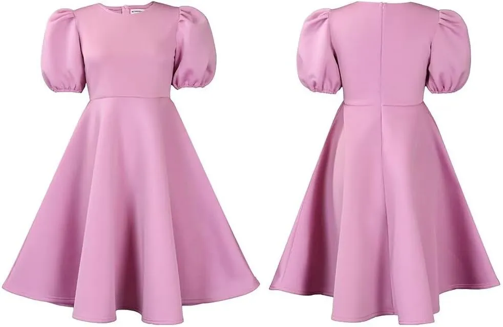 Womens Plus Size Stretchy A Line Summer Dresses Sweetheart Neck Puff Short Sleeve Tie Swing A Line Midi Dress