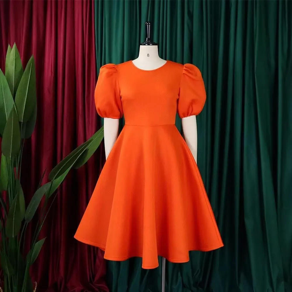 Womens Plus Size Stretchy A Line Summer Dresses Sweetheart Neck Puff Short Sleeve Tie Swing A Line Midi Dress