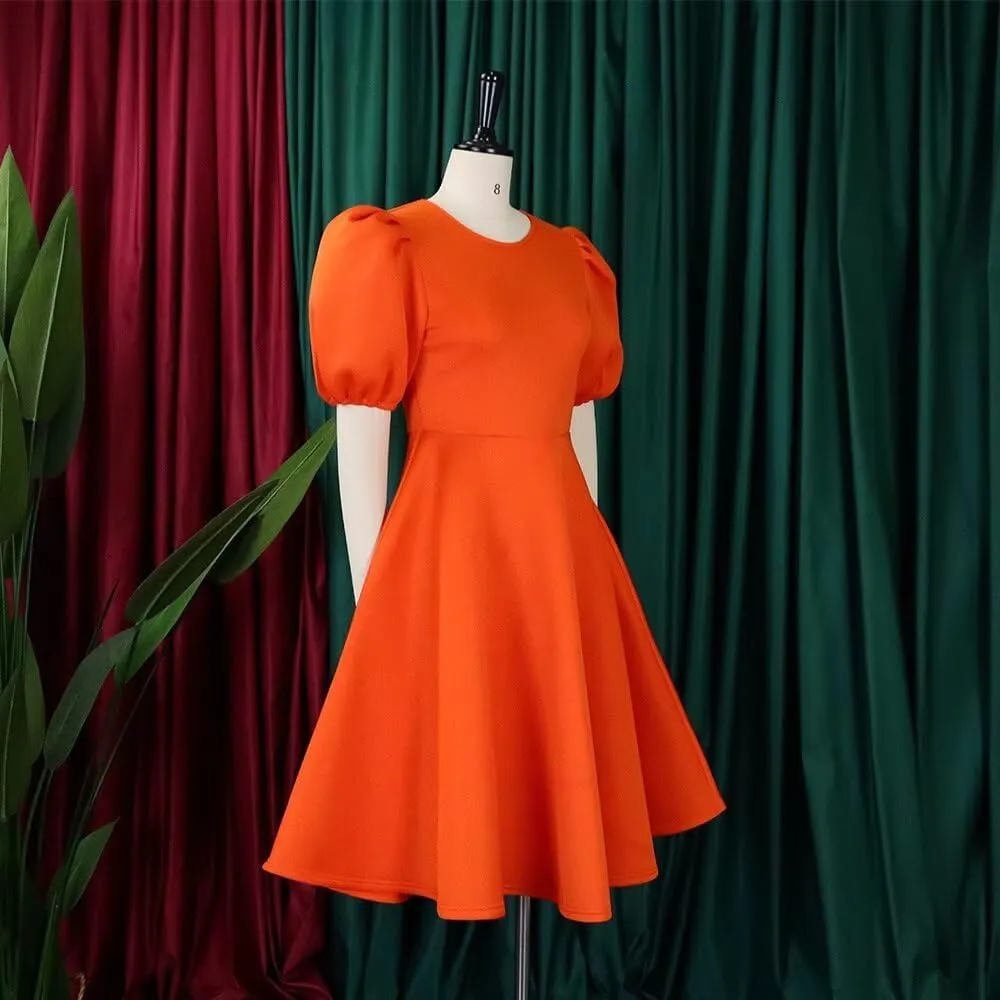 Womens Plus Size Stretchy A Line Summer Dresses Sweetheart Neck Puff Short Sleeve Tie Swing A Line Midi Dress