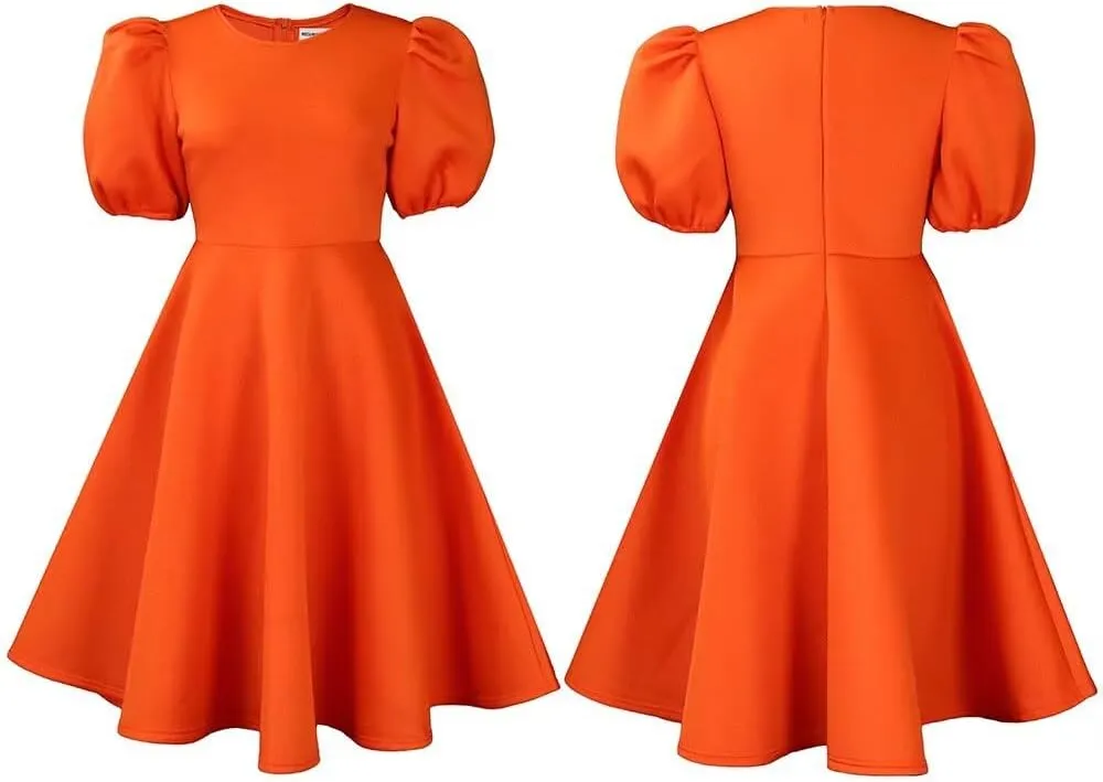 Womens Plus Size Stretchy A Line Summer Dresses Sweetheart Neck Puff Short Sleeve Tie Swing A Line Midi Dress