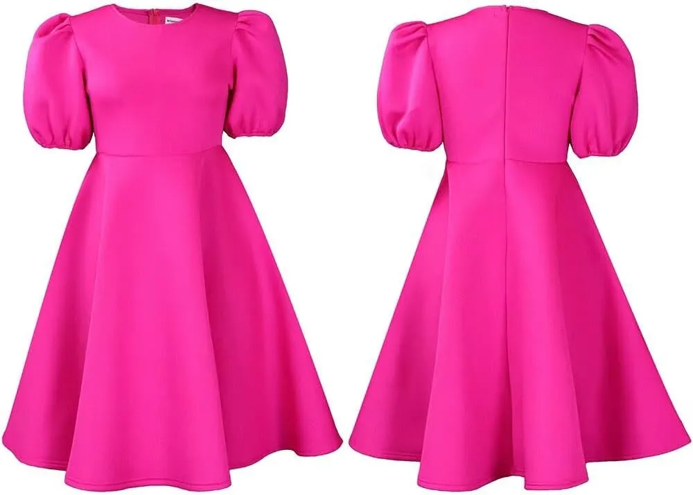 Womens Plus Size Stretchy A Line Summer Dresses Sweetheart Neck Puff Short Sleeve Tie Swing A Line Midi Dress