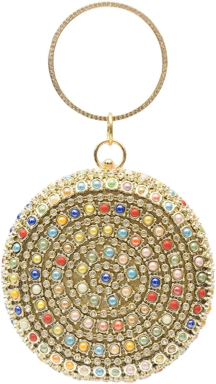 Women's Round Ball Clutch Bag Beaded Rhinestone Evening Bag Bridal Wedding Purse Bling Crystal Shoulder Bag