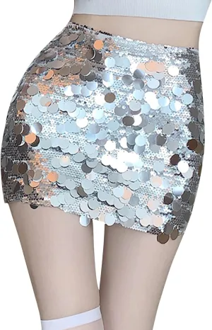 Women's Sequin Skirt Sparkle High Waisted Stretchy Bodycon Mini Skirt Trendy Party Night Out Cocktail Glitter Skirts