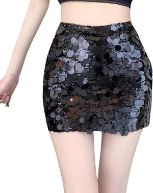 Women's Sequin Skirt Sparkle High Waisted Stretchy Bodycon Mini Skirt Trendy Party Night Out Cocktail Glitter Skirts