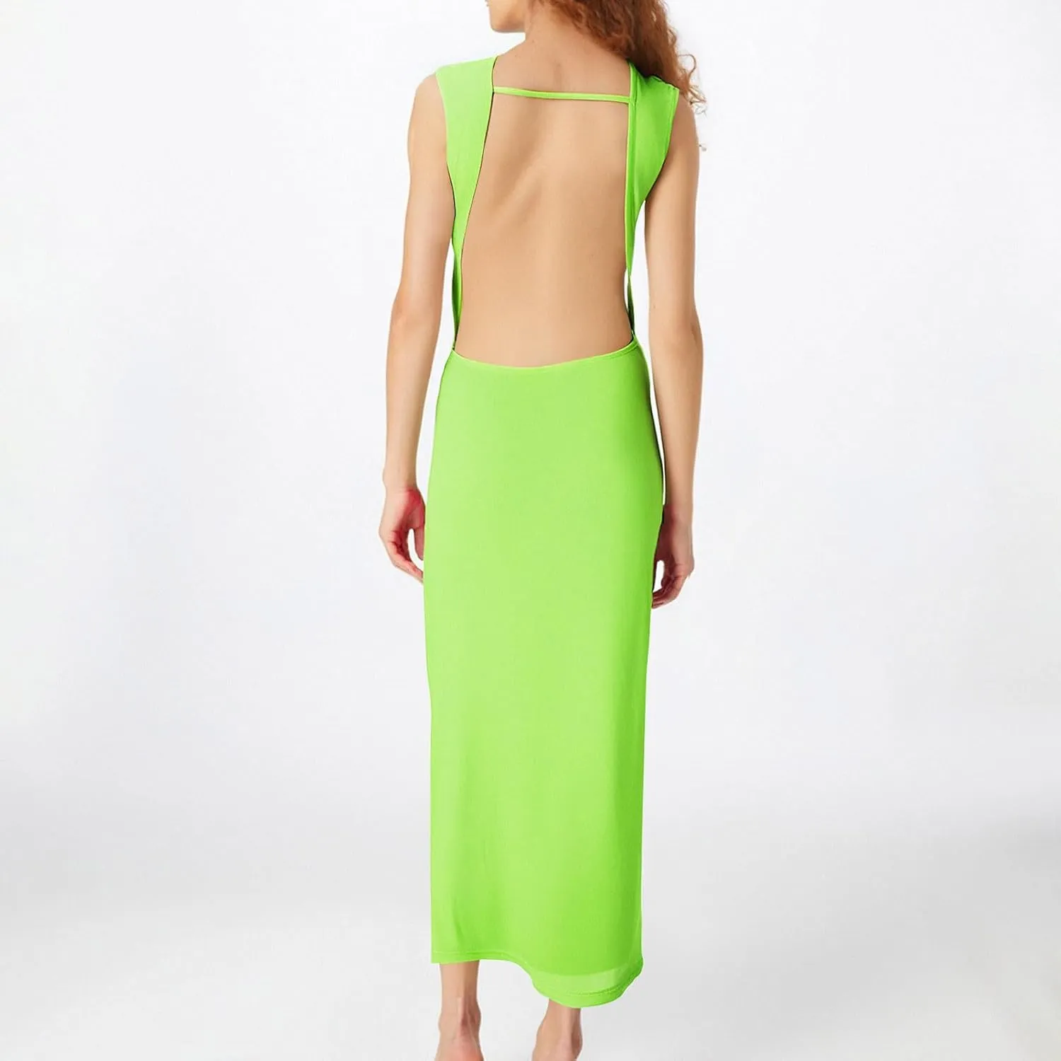 Women's Sexy Plunging V Neck Maxi Dress Elegant Ruched Twist Knot Bodycon High Slit Backless Cocktail Party Dresses