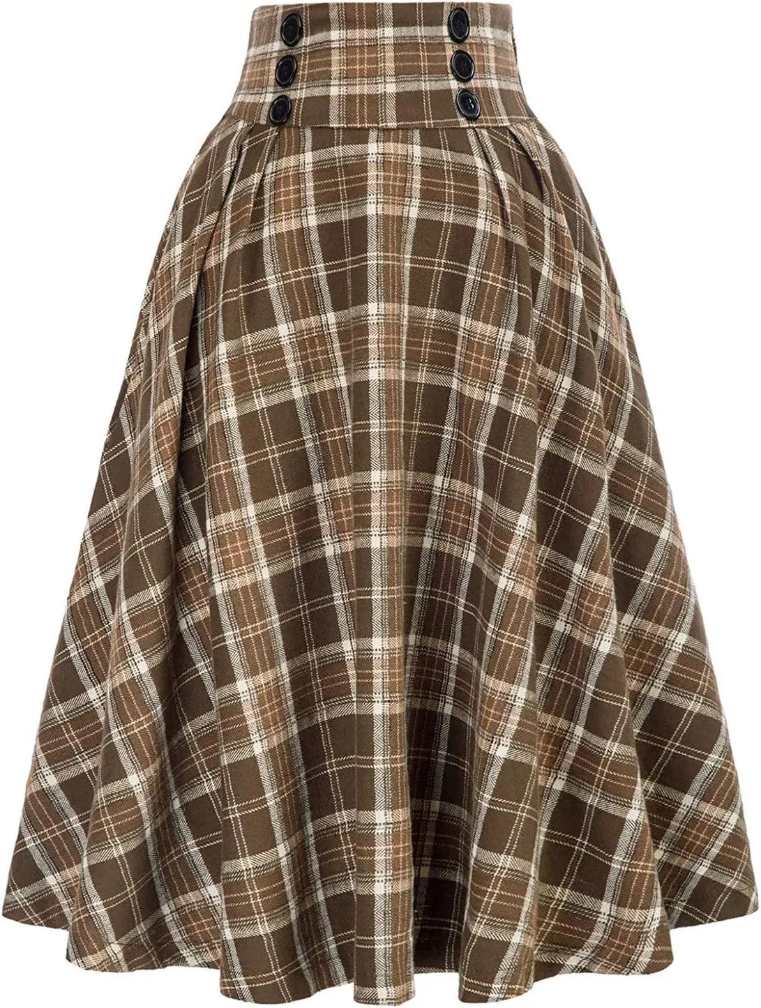 Womens Skirt Women Casual Plaid Skirt with Pockets Vintage High Waist Pleated Skirt Midi Dress