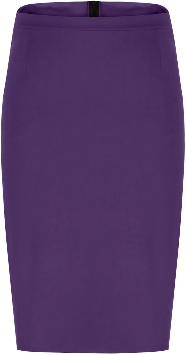Women's Solid Color Office Work Pencil Skirt Stretch High Waist Below Knee Bodycon Hugging Skirts for Business Casual