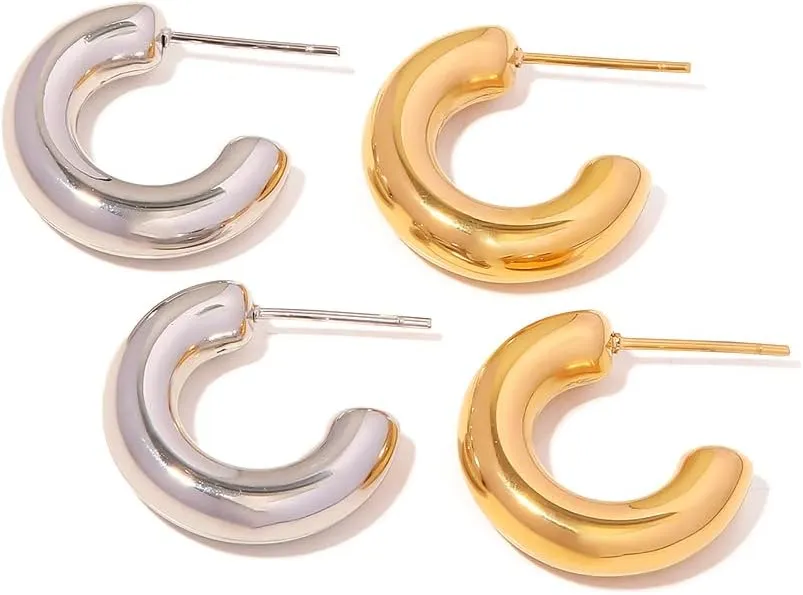 Women's Stainless Steel Minimalist C-Shape Open Hoop Stud Earrings