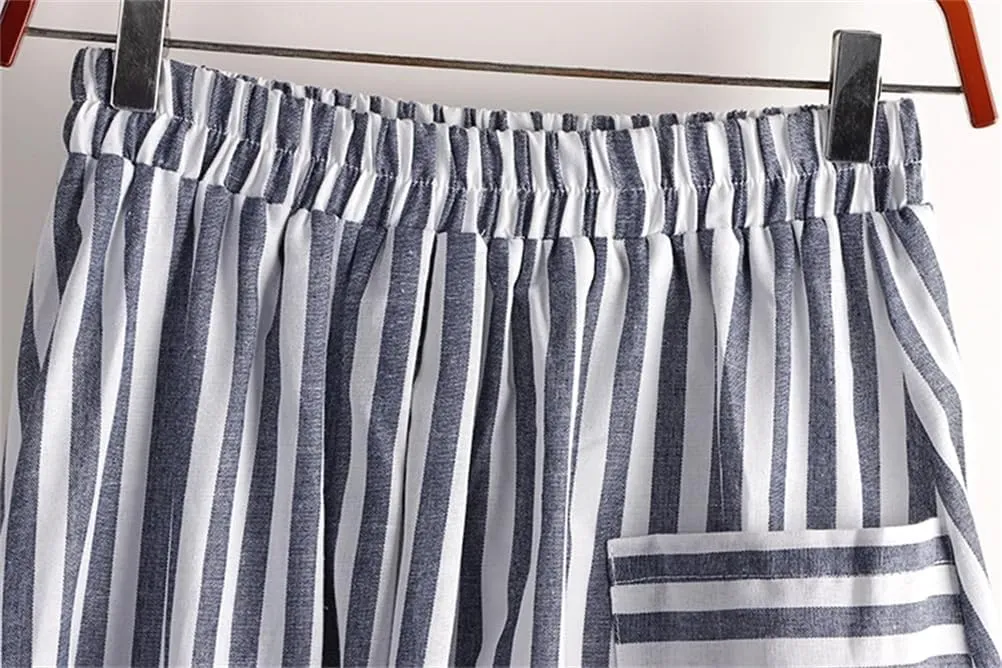 Women's Stripe Print Pleated A-Line Pocket Midi Skirt