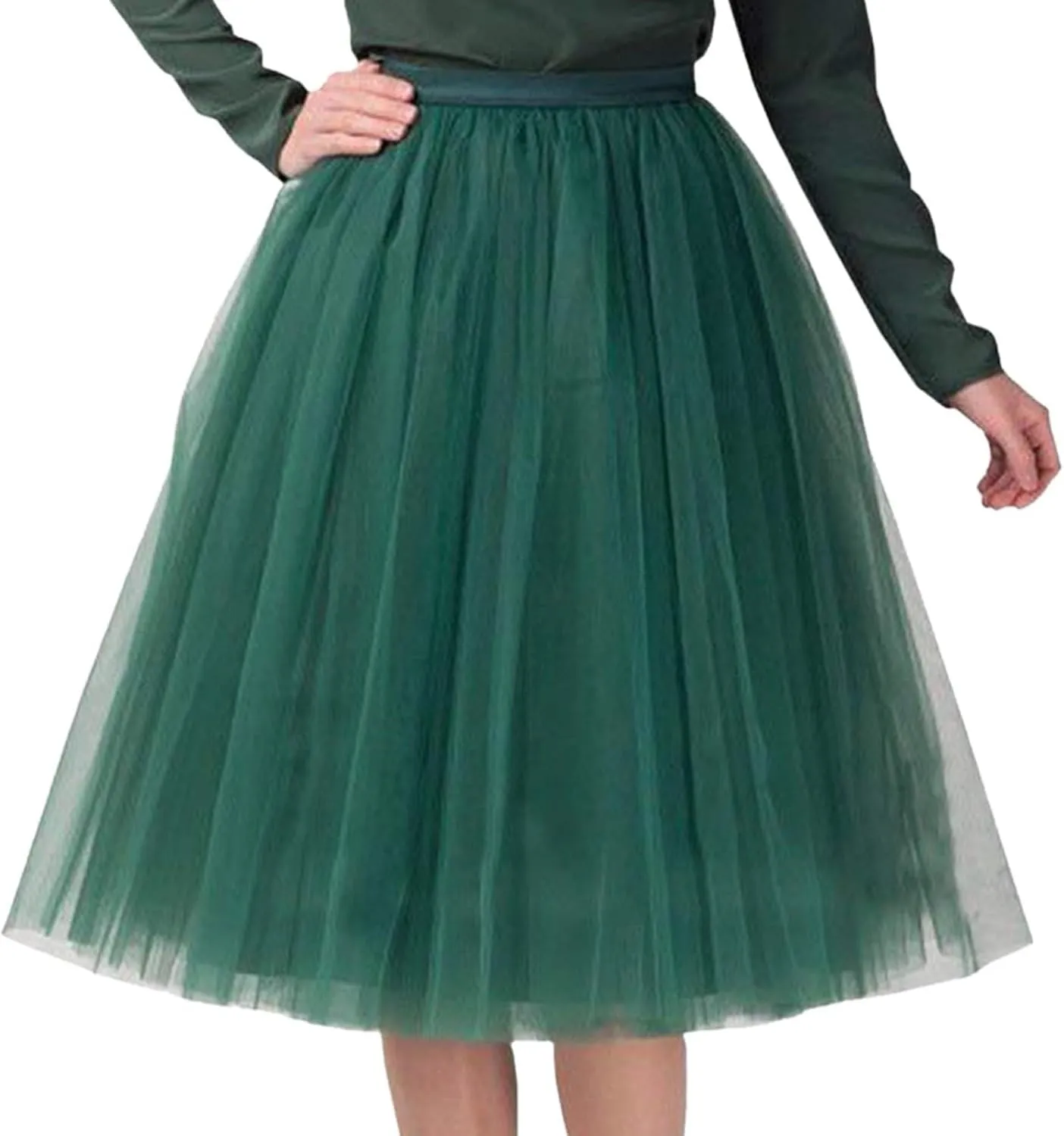 Women's Summer Casual Loose Trendy Elastic High Waist Solid Color Fluffy Mesh Party Flowy A-Line Latin Skirts 2025, M-XL