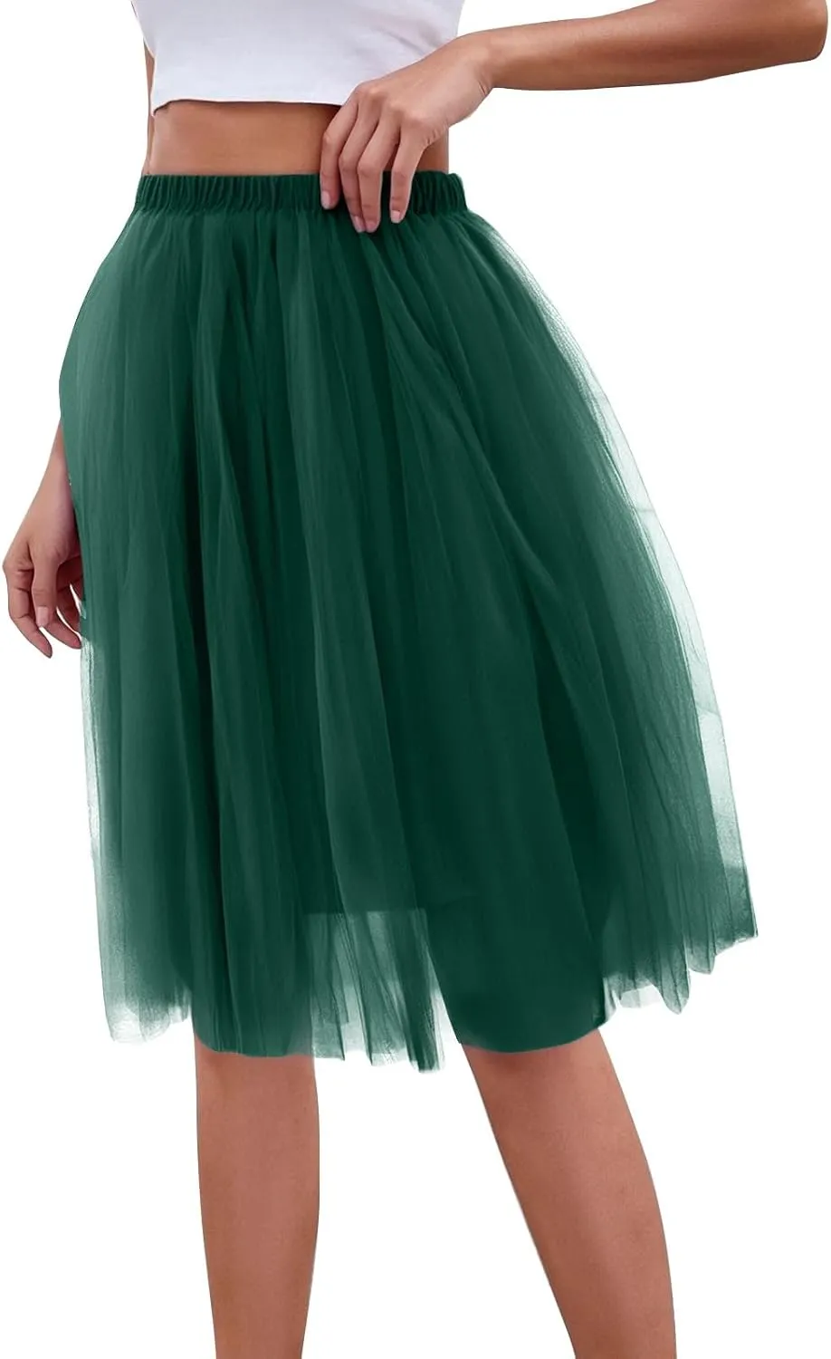 Women's Summer Casual Loose Trendy Elastic High Waist Solid Color Fluffy Mesh Party Flowy A-Line Latin Skirts 2025, M-XL