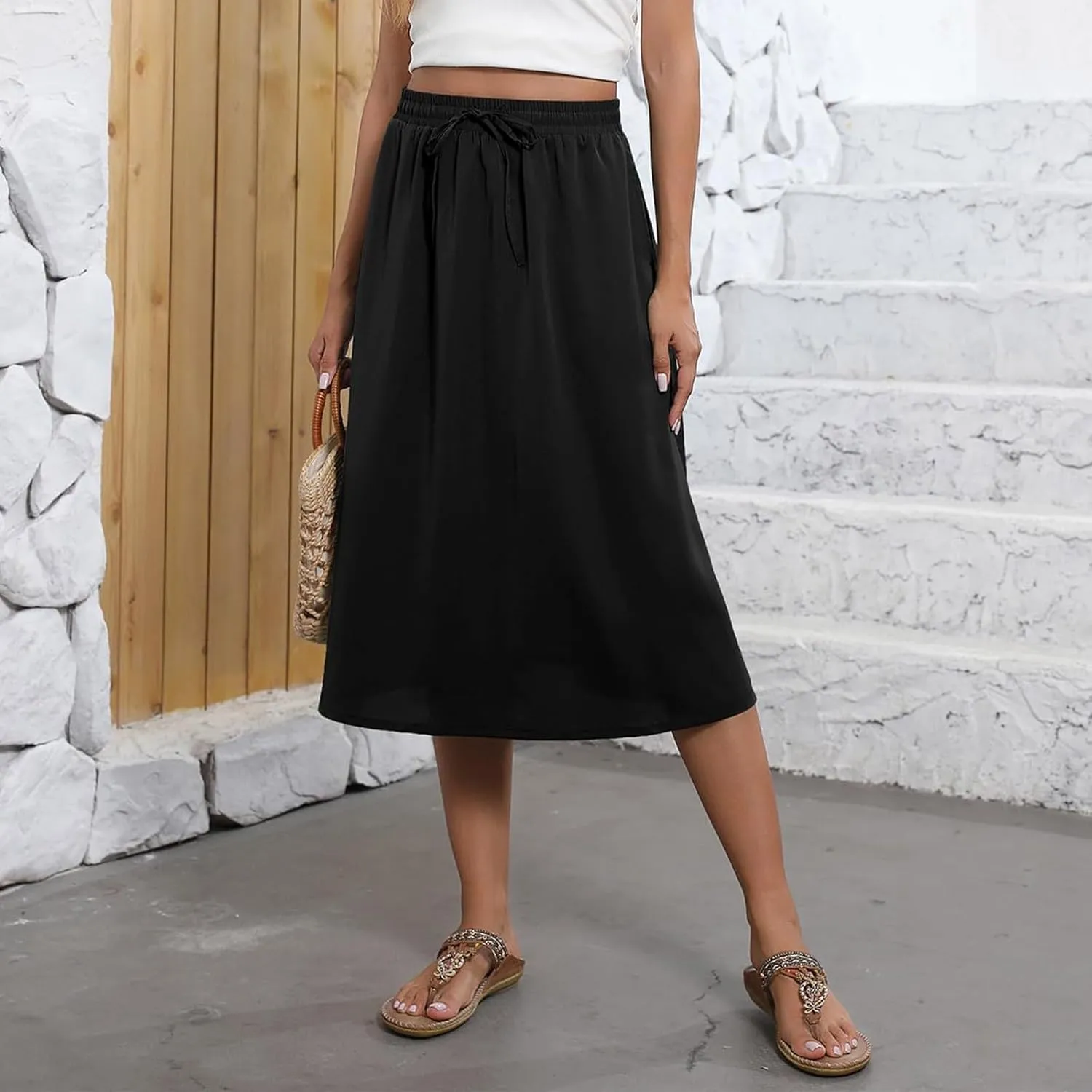 Women's Summer Casual Paisley Floral A-Line Trendy Beach Boho Midi Skirt