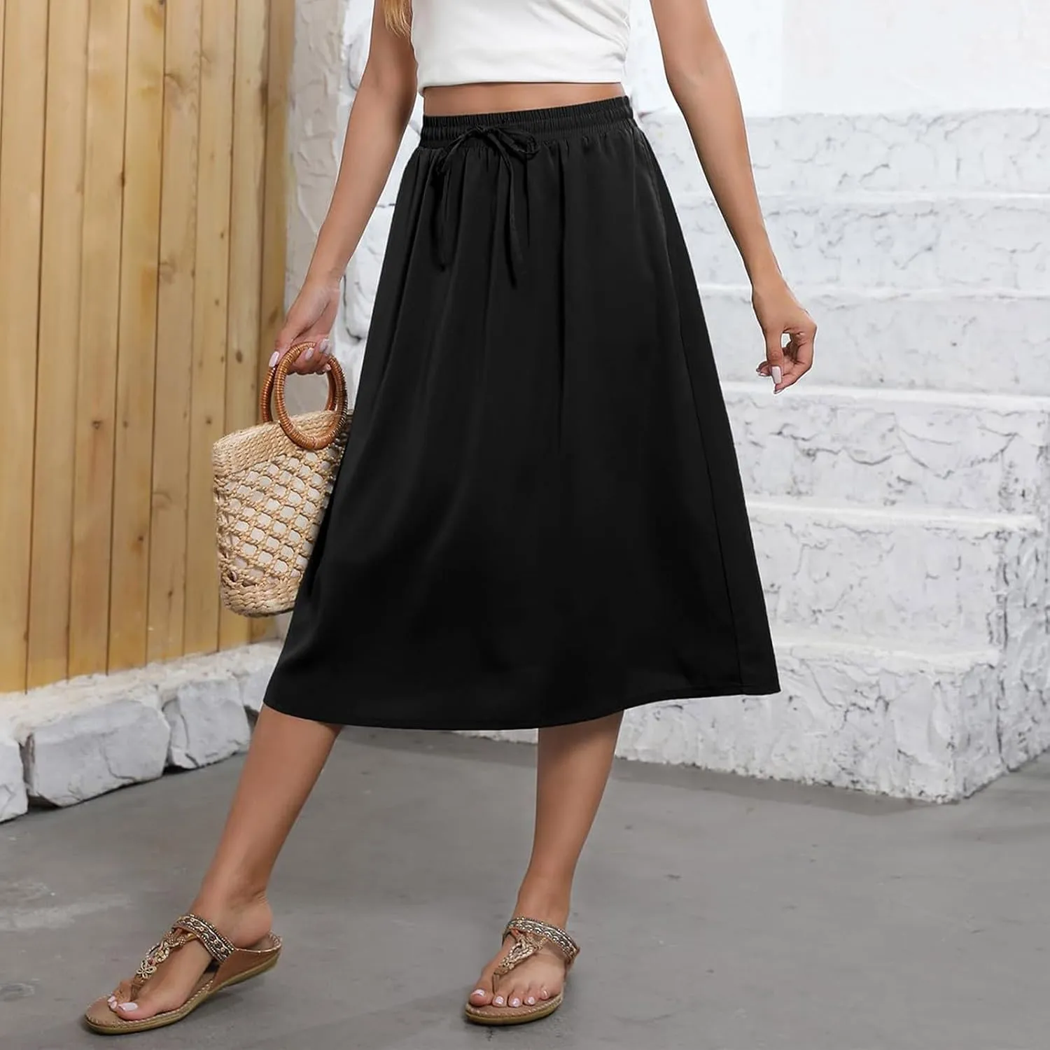 Women's Summer Casual Paisley Floral A-Line Trendy Beach Boho Midi Skirt