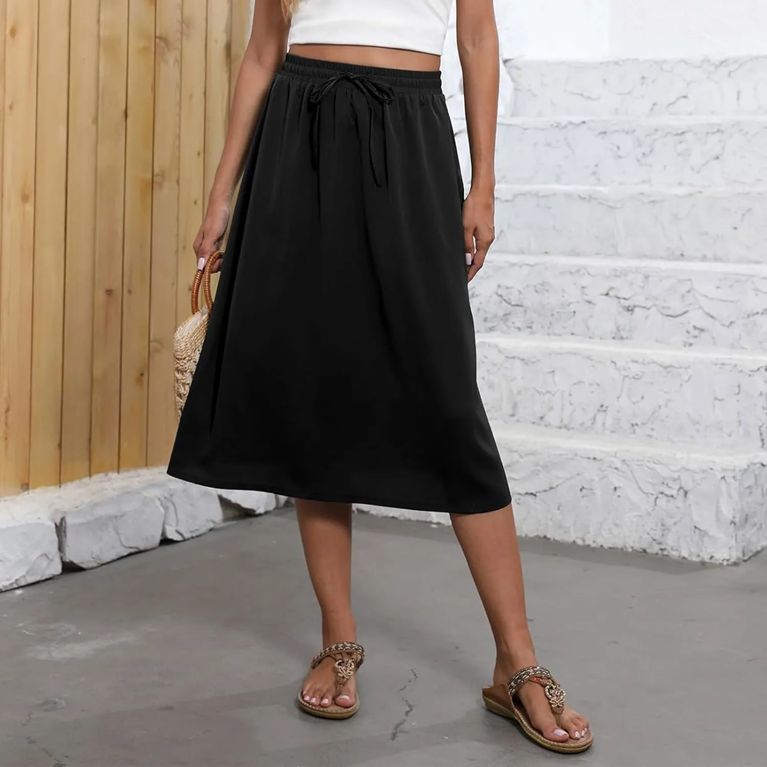Women's Summer Casual Paisley Floral A-Line Trendy Beach Boho Midi Skirt