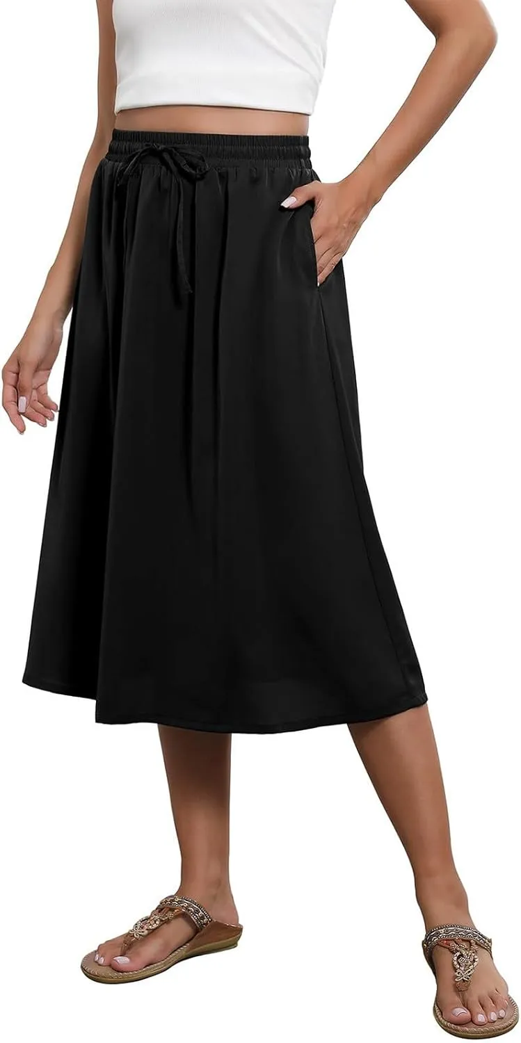 Women's Summer Casual Paisley Floral A-Line Trendy Beach Boho Midi Skirt