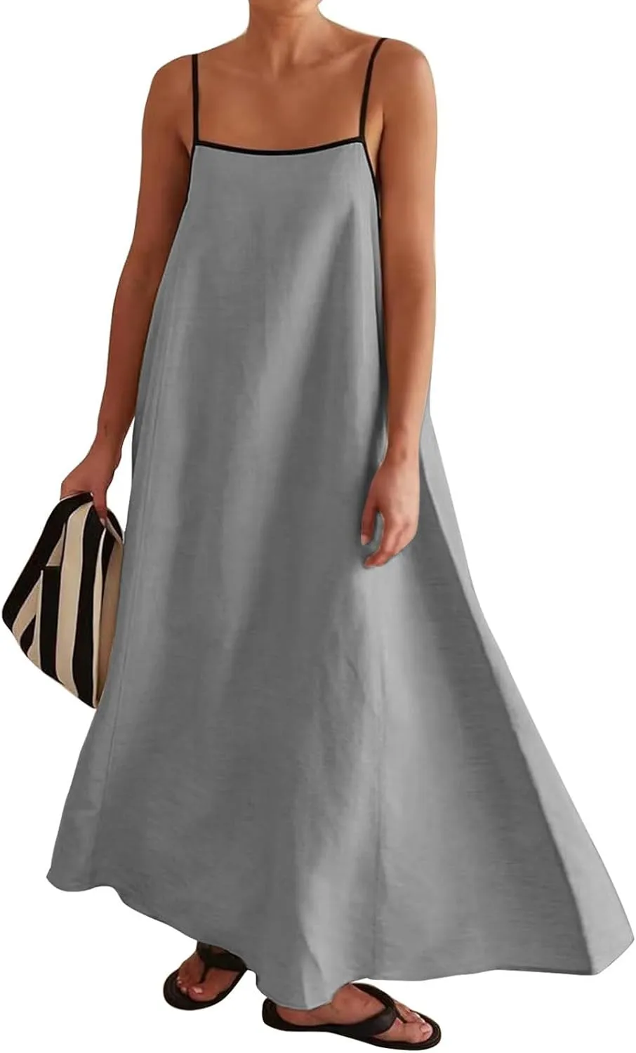 Womens Summer Maxi Dress Contrast Spaghetti Strap Dresses Flowy Sleeveless Backless Sundress Beach Vacation Dresses