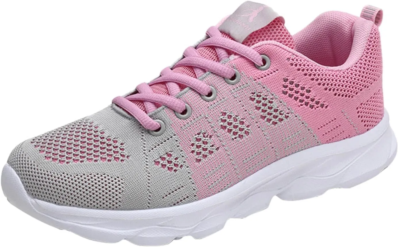 Womens Walking Running Shoes Lightweight Non Slip Tennis Fashion Sneakers Colorblock Platform Lace-Up Breathable Casual Shoes