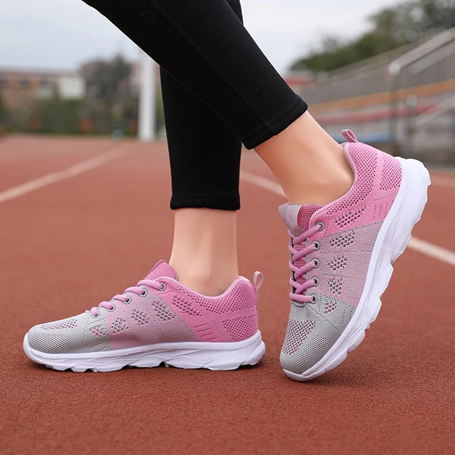 Womens Walking Running Shoes Lightweight Non Slip Tennis Fashion Sneakers Colorblock Platform Lace-Up Breathable Casual Shoes