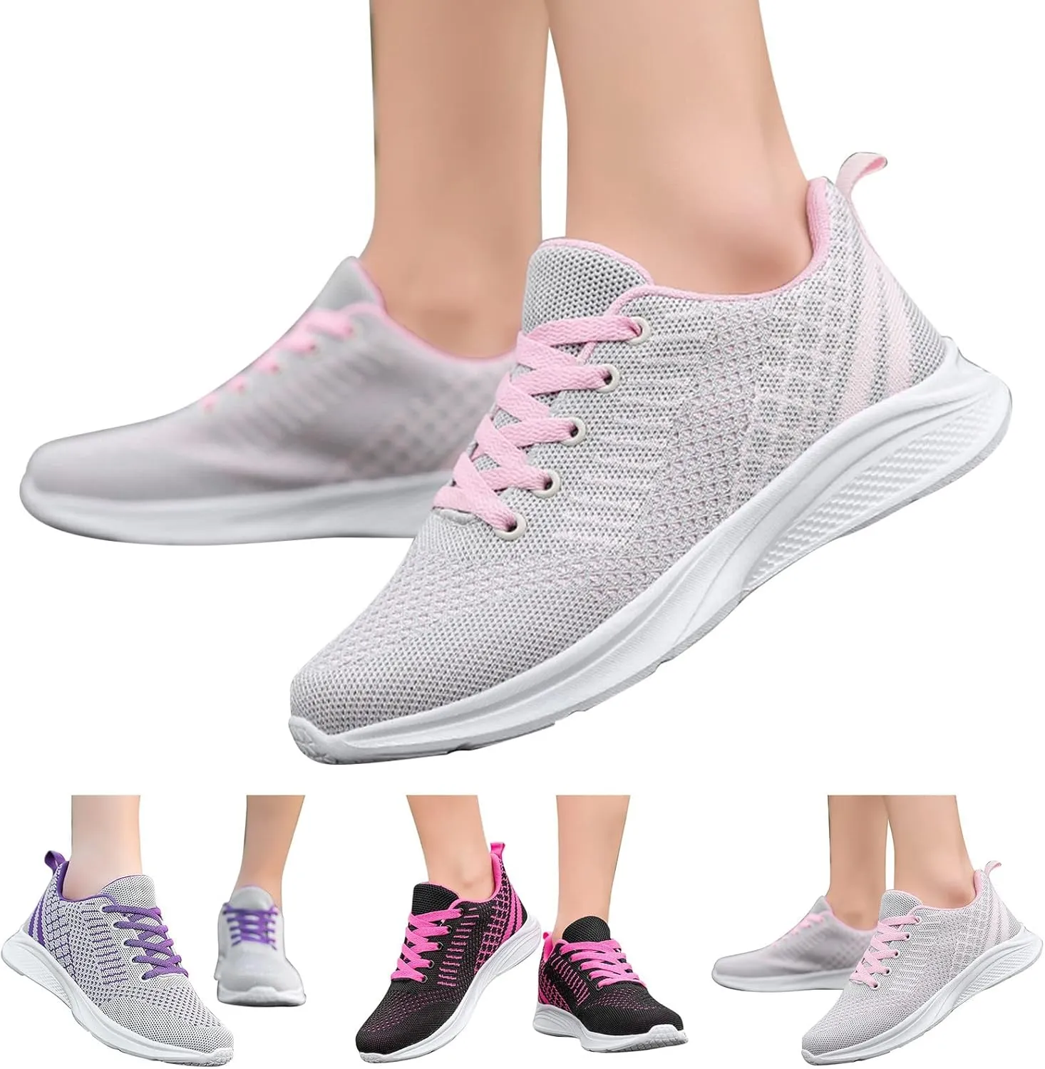 Womens Walking Running Shoes Lightweight Non Slip Tennis Fashion Sneakers Colorblock Platform Lace-Up Breathable Casual Shoes