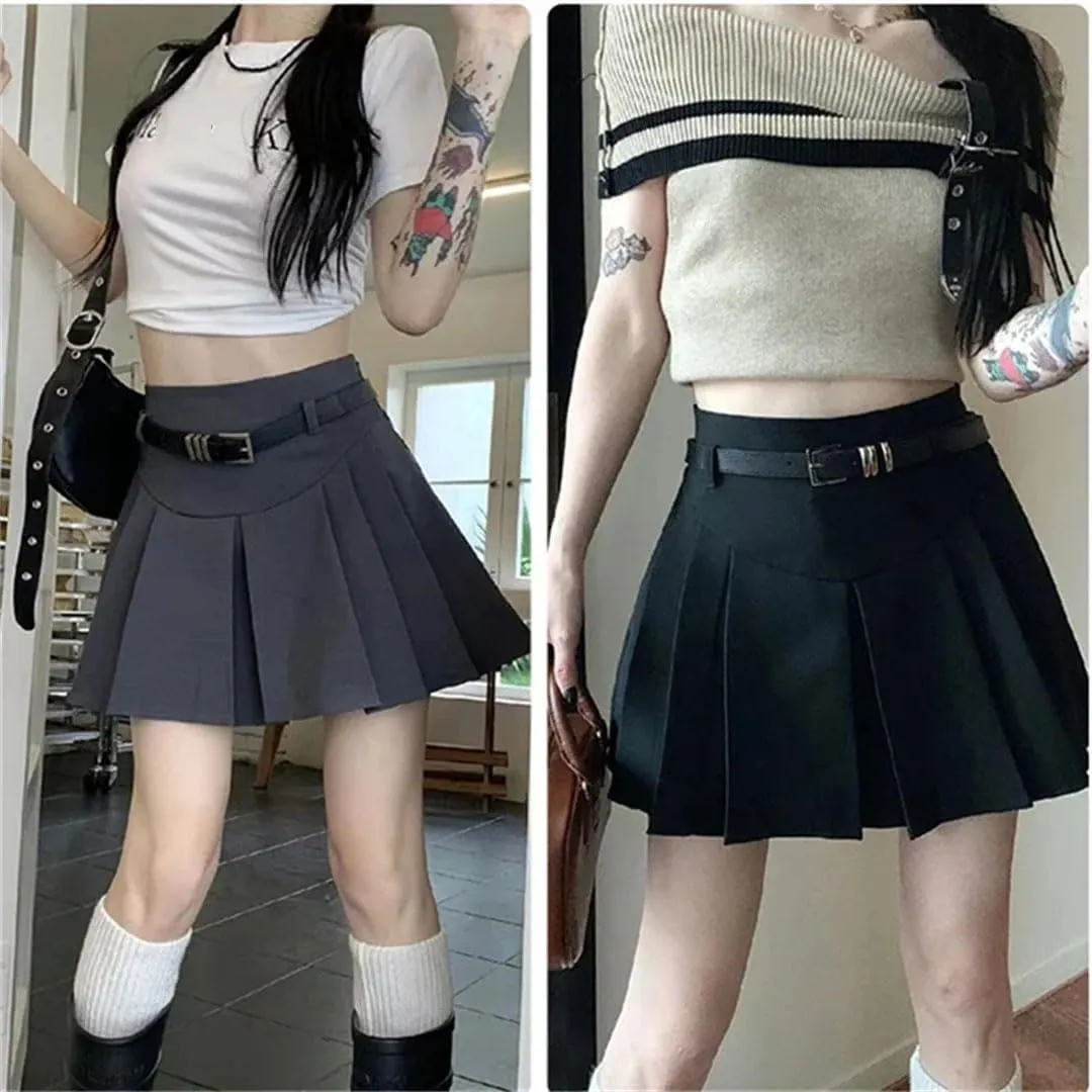 Women's with Belt Preppy Style High-Waisted Skirt Slimming Short Season Skirt