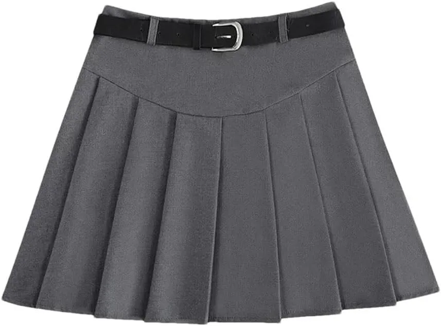 Women's with Belt Preppy Style High-Waisted Skirt Slimming Short Season Skirt