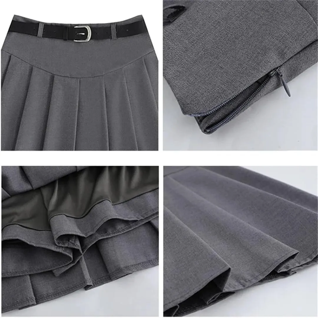 Women's with Belt Preppy Style High-Waisted Skirt Slimming Short Season Skirt