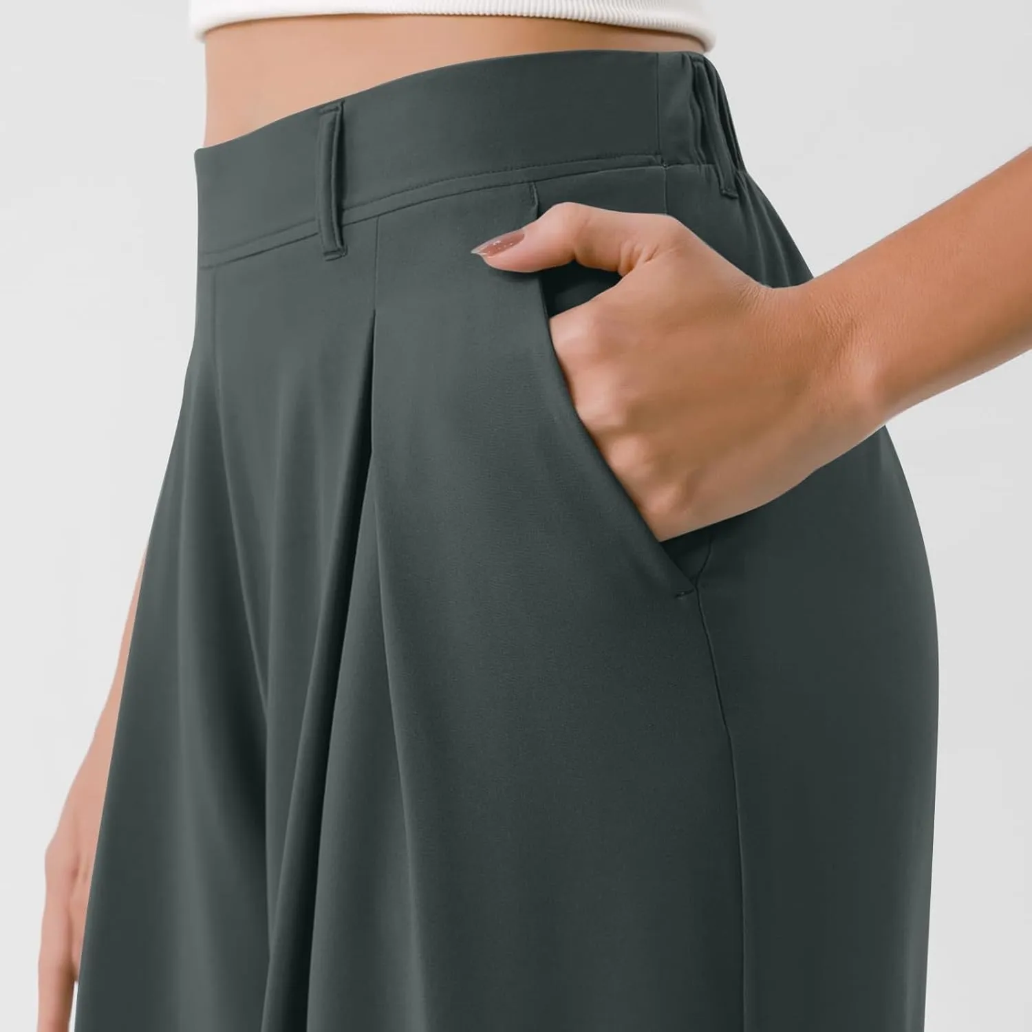 Women's Work Pants High Waisted Wide Leg Palazzo Pants with Pockets Elastic Waist Office Business Casual Trousers