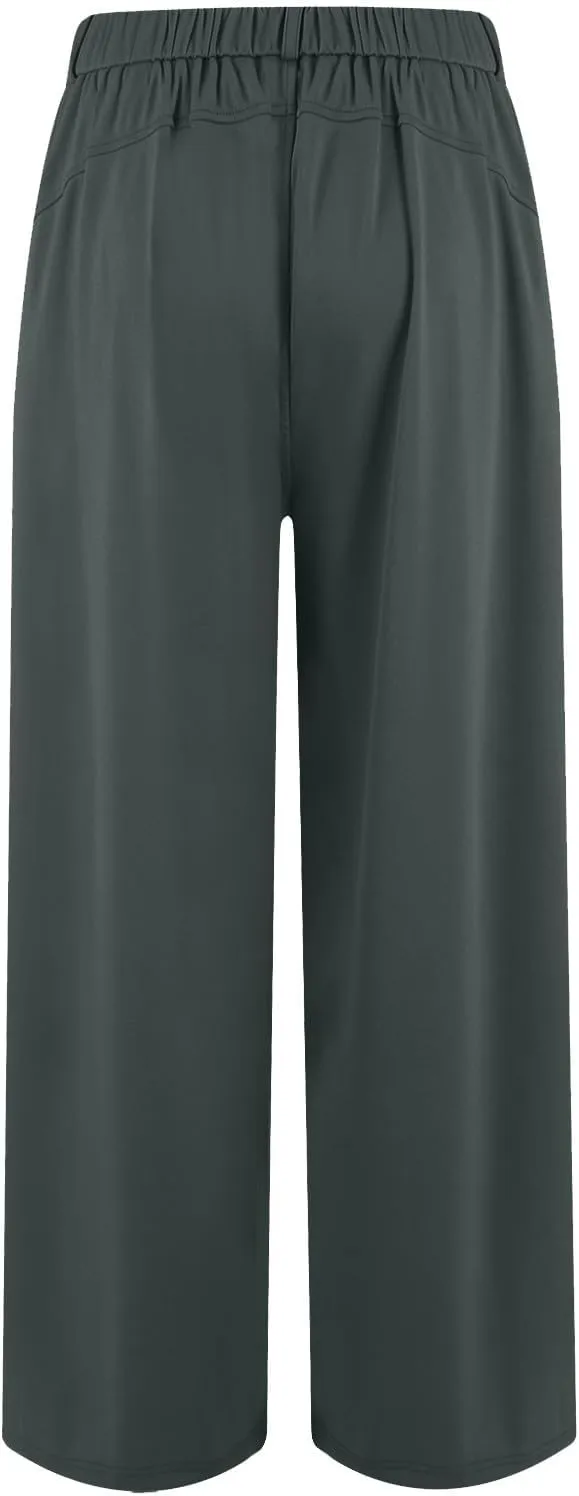 Women's Work Pants High Waisted Wide Leg Palazzo Pants with Pockets Elastic Waist Office Business Casual Trousers