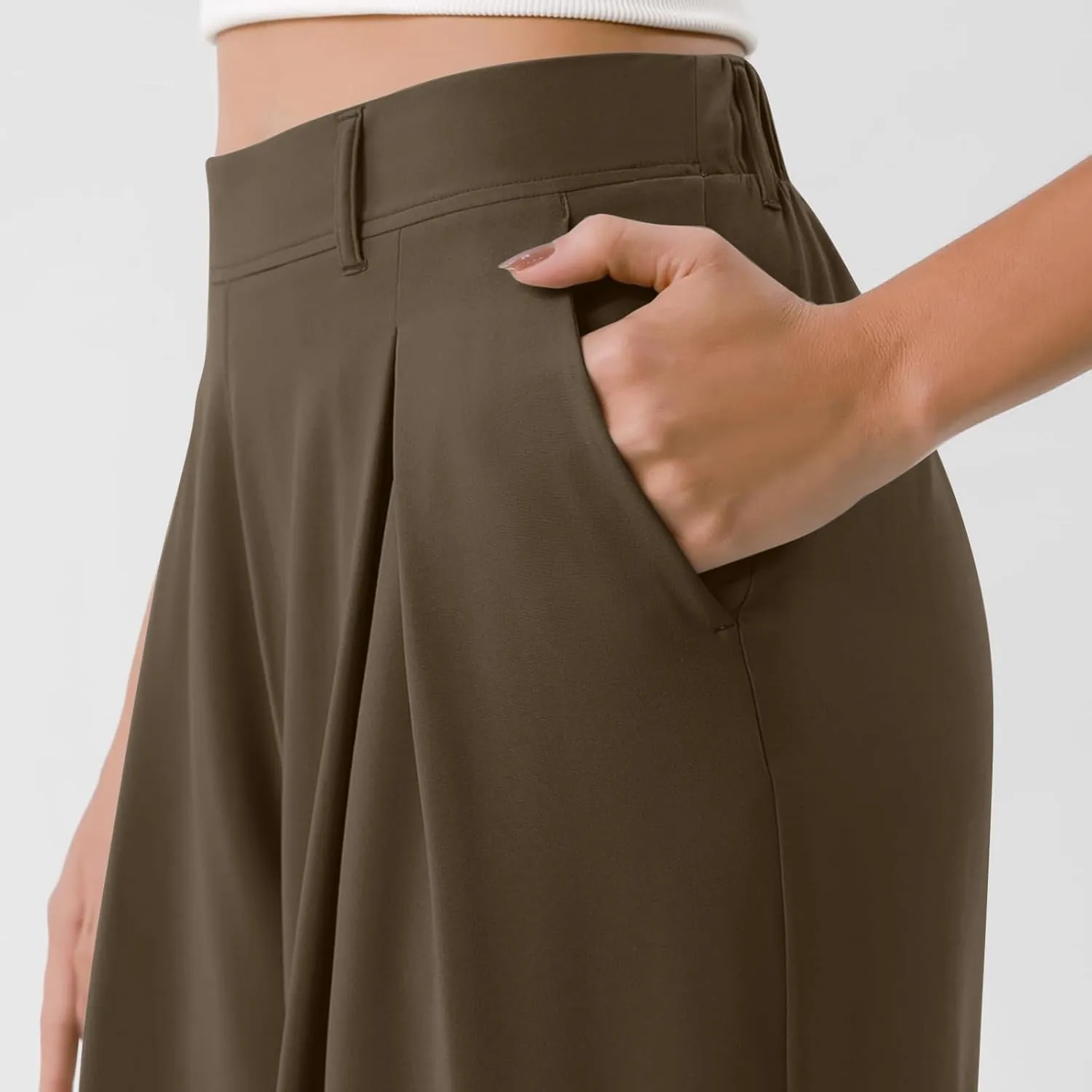 Women's Work Pants High Waisted Wide Leg Palazzo Pants with Pockets Elastic Waist Office Business Casual Trousers