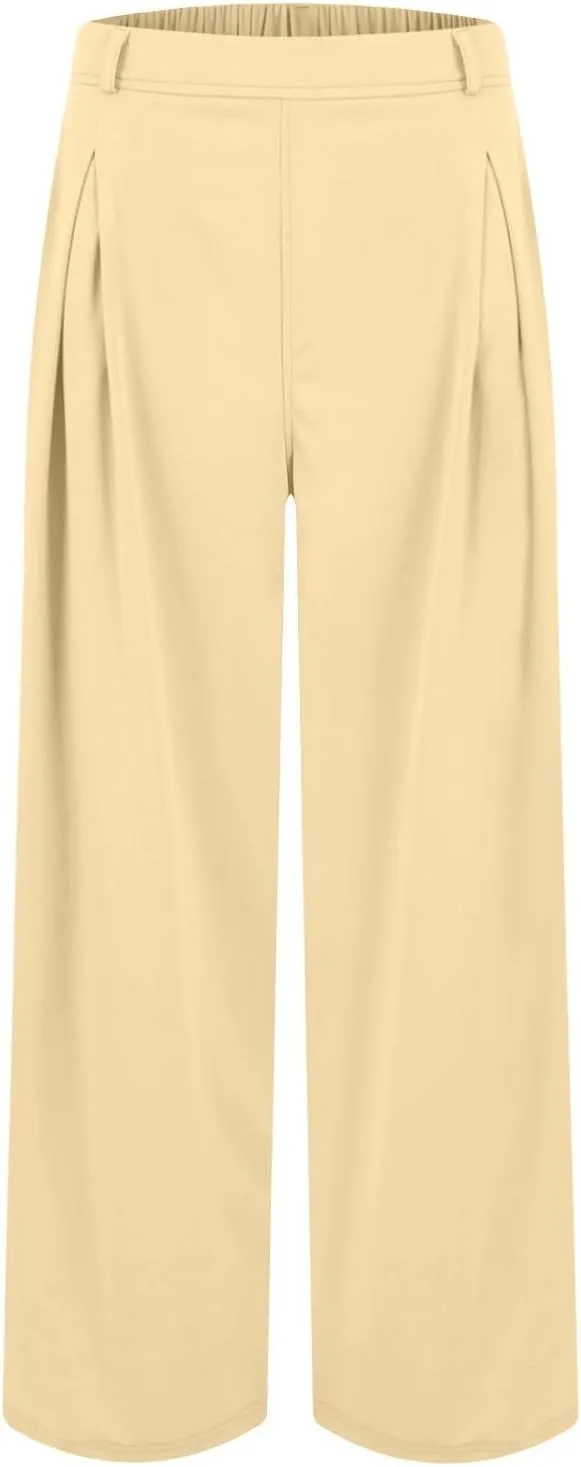 Women's Work Pants High Waisted Wide Leg Palazzo Pants with Pockets Elastic Waist Office Business Casual Trousers
