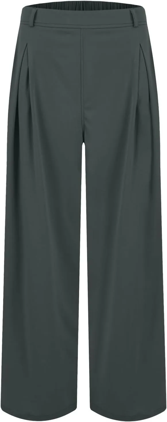 Women's Work Pants High Waisted Wide Leg Palazzo Pants with Pockets Elastic Waist Office Business Casual Trousers