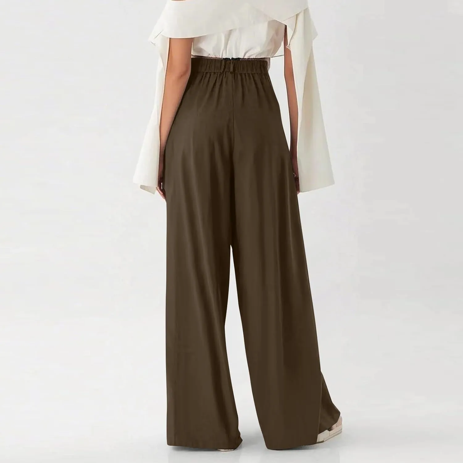 Women's Work Pants High Waisted Wide Leg Palazzo Pants with Pockets Elastic Waist Office Business Casual Trousers