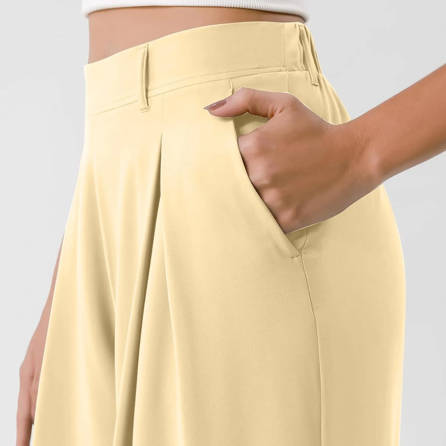 Women's Work Pants High Waisted Wide Leg Palazzo Pants with Pockets Elastic Waist Office Business Casual Trousers